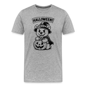 Ours d’Halloween avec lanterne citrouille - T-shirt bio Premium Homme - gris chiné - Devant - Damien (186cm)