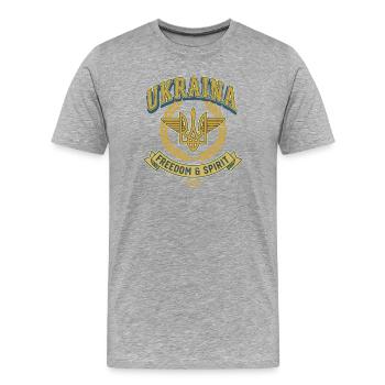Ukraine Freedom Spirit Emblem - T-shirt bio Premium Homme - gris chiné - Devant - Damien (186cm)
