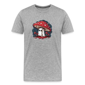 Fantôme d’amanite tue-mouches — Fantôme champignon d’Halloween effrayant - T-shirt bio Premium Homme - gris chiné - Devant - Damien (186cm)