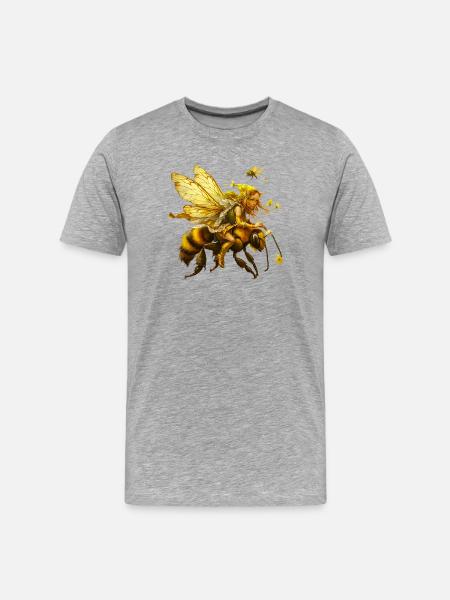 Golden fairy creatures on bee - Men's Premium Organic T-Shirt - heather grey