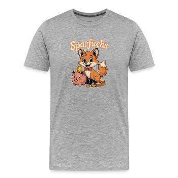 Renard renard avec tirelire et pièces de monnaie - T-shirt bio Premium Homme - gris chiné - Devant - Damien (186cm)