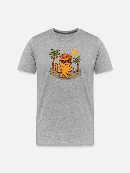 Tropical Cat Sunglasses - Men's Premium Organic T-Shirt - heather grey