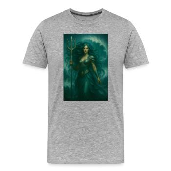 Göttin der Ozeane – Dreizack und Wellen - Männer Premium Bio T-Shirt - Grau meliert - Vorne - Damien (186cm)