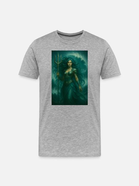 Déesse des Océans – Trident et Vagues - T-shirt bio Premium Homme - gris chiné