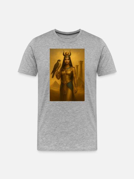 Déesse Égyptienne – Faucon et Pyramides - T-shirt bio Premium Homme - gris chiné