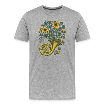 Floral French Horn Bouquet Illustration - Men's Premium Organic T-Shirt - heather grey - Front - Damien (186cm)