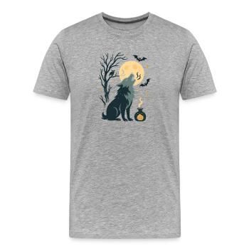 Mondvollwolf Heult Im Nachtwald - Männer Premium Bio T-Shirt - Grau meliert - Vorne - Damien (186cm)