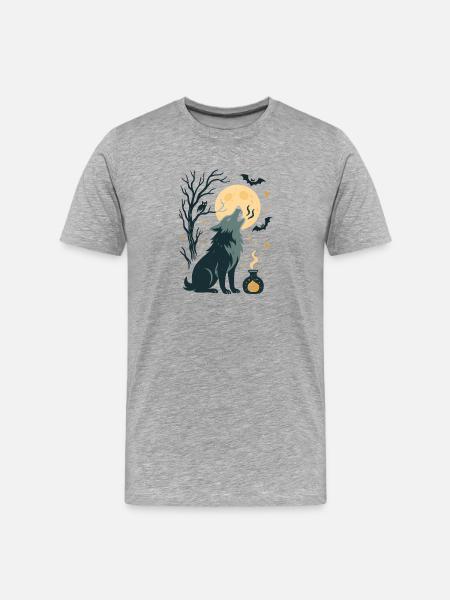 Mondvollwolf Heult Im Nachtwald - Männer Premium Bio T-Shirt - Grau meliert