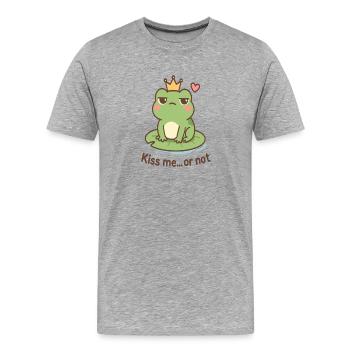 Kussfrosch König – Küss mich oder nicht - Männer Premium Bio T-Shirt - Grau meliert - Vorne - Damien (186cm)
