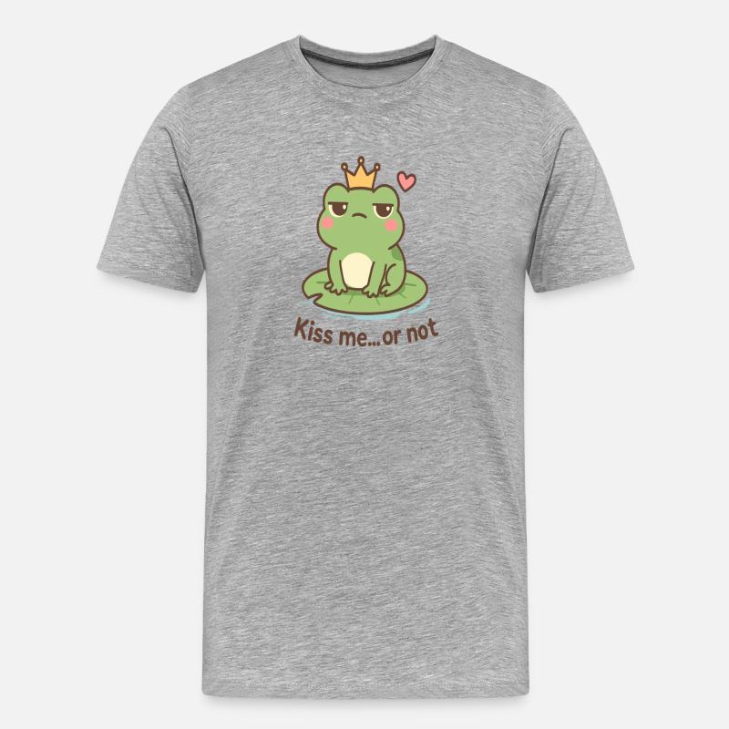 Kussfrosch König – Küss mich oder nicht - Männer Premium Bio T-Shirt - Grau meliert