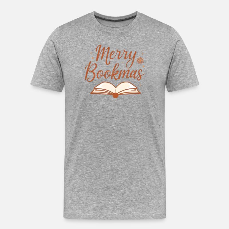 Merry Bookmas Fine Line Buch Design - Männer Premium Bio T-Shirt - Grau meliert