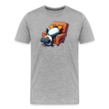 Lustiger Pinguin VR Gaming Zocker Nerd Sessel - Männer Premium Bio T-Shirt - Grau meliert - Vorne - Damien (186cm)