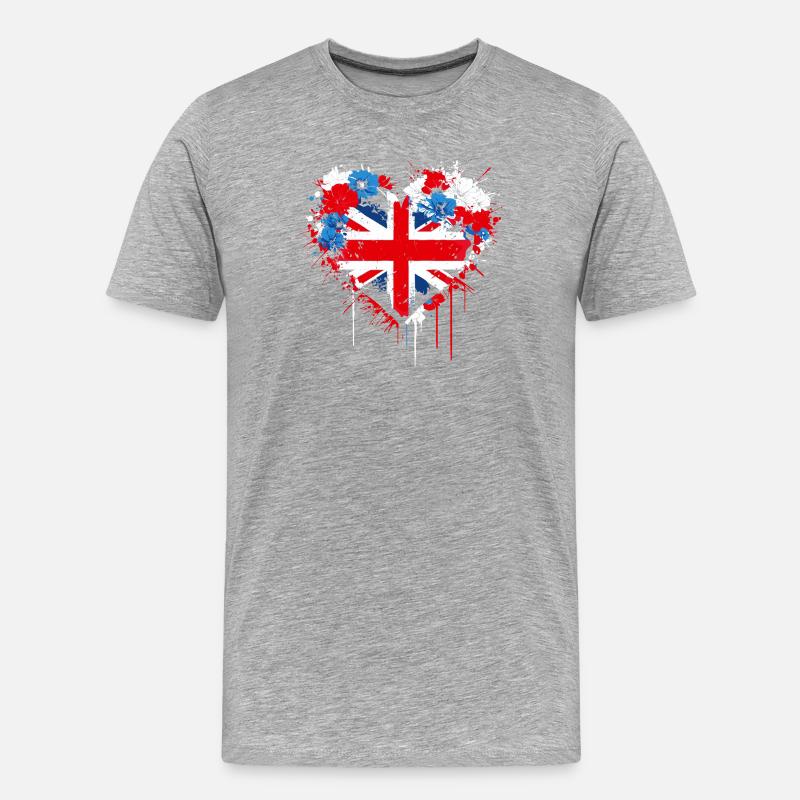 Herz von Union Jack Splash - Männer Premium Bio T-Shirt - Grau meliert