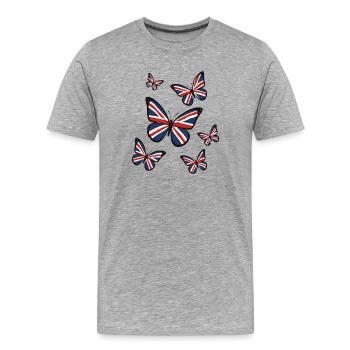 Papillons de l’Union Jack - T-shirt bio Premium Homme - gris chiné - Devant - Damien (186cm)