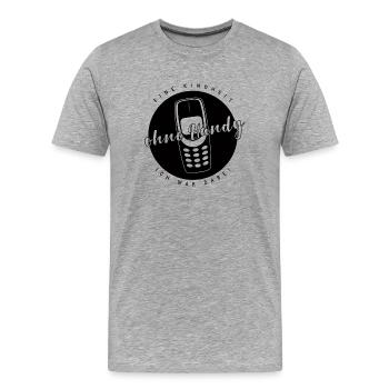 Sans téléphone portable design de téléphone rétro, années 90 - T-shirt bio Premium Homme - gris chiné - Devant - Damien (186cm)