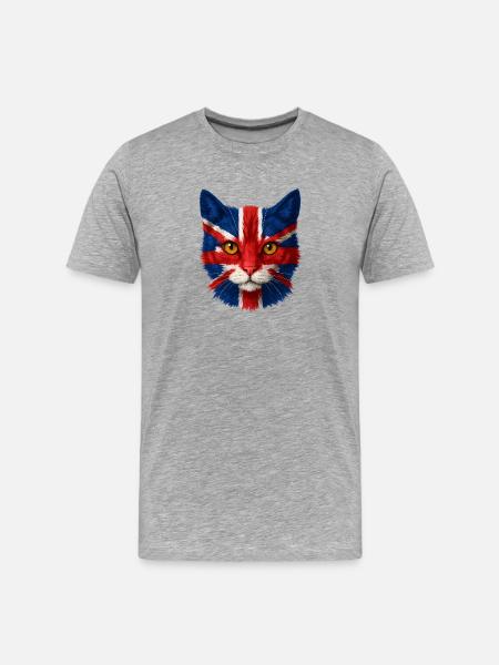 Union Jack Cat Portrait - Men's Premium Organic T-Shirt - heather grey