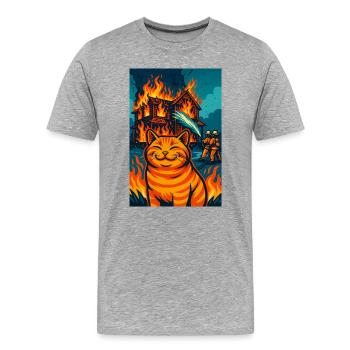 Lustige orangefarbene Katze, Feuerwache katzenartiges Inferno - Männer Premium Bio T-Shirt - Grau meliert - Vorne - Damien (186cm)