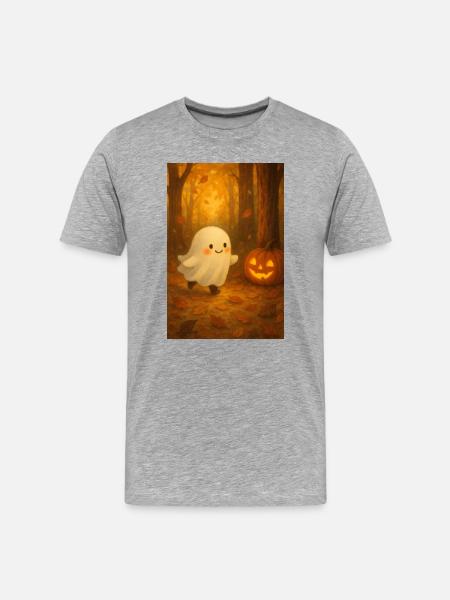 Minimalist Halloween Ghost - Men's Premium Organic T-Shirt - heather grey