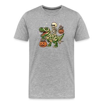 Skeleton Riding T‑Rex — Dino Spooky Halloween Fun - Men's Premium Organic T-Shirt - heather grey - Front - Damien (186cm)