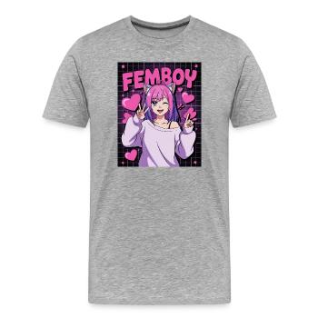 Mignon Anime Femboy avec des oreilles de chat - T-shirt bio Premium Homme - gris chiné - Devant - Damien (186cm)