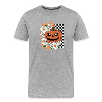 Halloween Kürbis | Jack o Laterne Blumen - Männer Premium Bio T-Shirt - Grau meliert - Vorne - Damien (186cm)