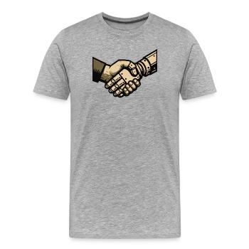 Poignée de main entre l’homme et la machine - T-shirt bio Premium Homme - gris chiné - Devant - Damien (186cm)
