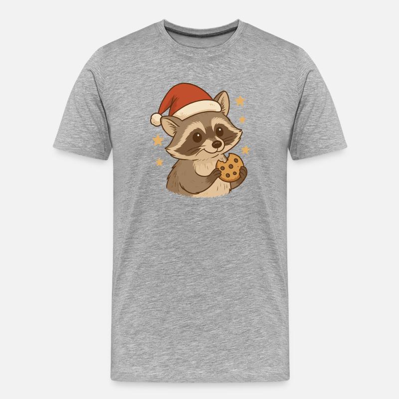 Weihnachts Waschbär mit Keks - Männer Premium Bio T-Shirt - Grau meliert
