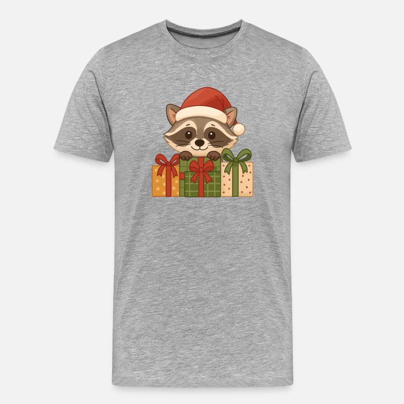 Weihnachts Waschbär mit Geschenken - Männer Premium Bio T-Shirt - Grau meliert