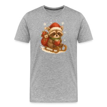 Christmas raccoon on sleigh - Men's Premium Organic T-Shirt - heather grey - Front - Damien (186cm)