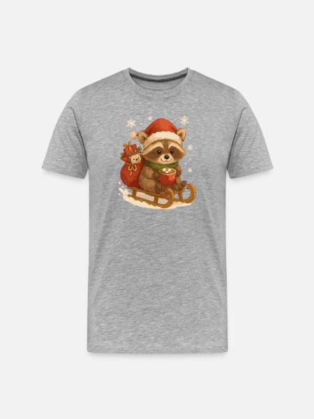 Christmas raccoon on sleigh - Men's Premium Organic T-Shirt - heather grey