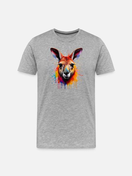 Känguru Farbexplosion Portrait - Männer Premium Bio T-Shirt - Grau meliert