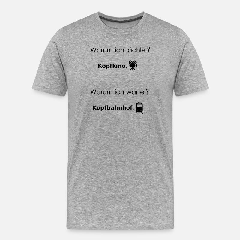 Kopfkino  Kopfbahnhof - Männer Premium Bio T-Shirt - Grau meliert