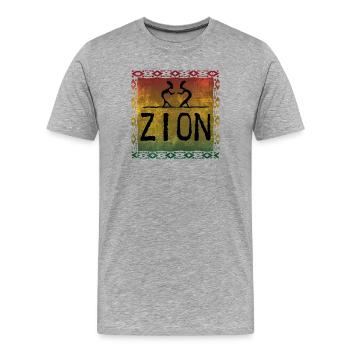 Zion Tanzsilhouette in Reggaefarben - Männer Premium Bio T-Shirt - Grau meliert - Vorne - Damien (186cm)