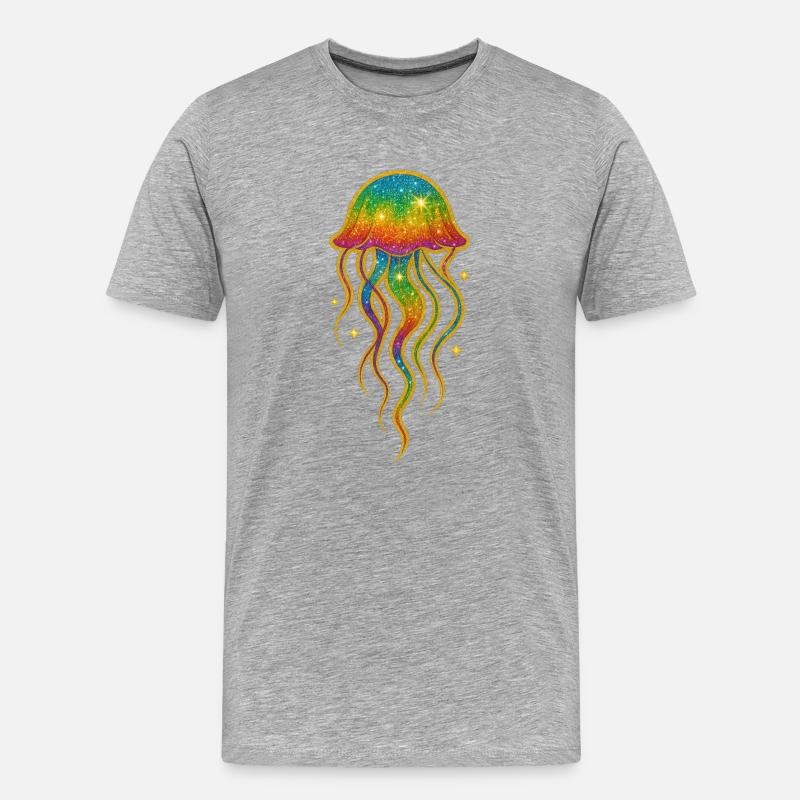 Regenbogen Glitzer Qualle - Männer Premium Bio T-Shirt - Grau meliert