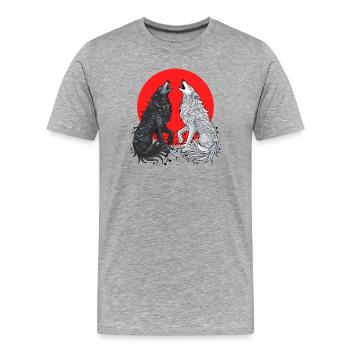 Loup Dragon Noir et Gris - T-shirt bio Premium Homme - gris chiné - Devant - Damien (186cm)