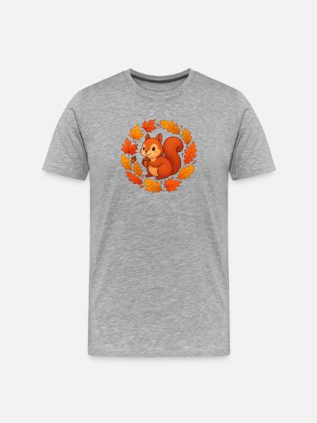 Herbstliches Eichhörnchen im Laubkranz - Männer Premium Bio T-Shirt - Grau meliert