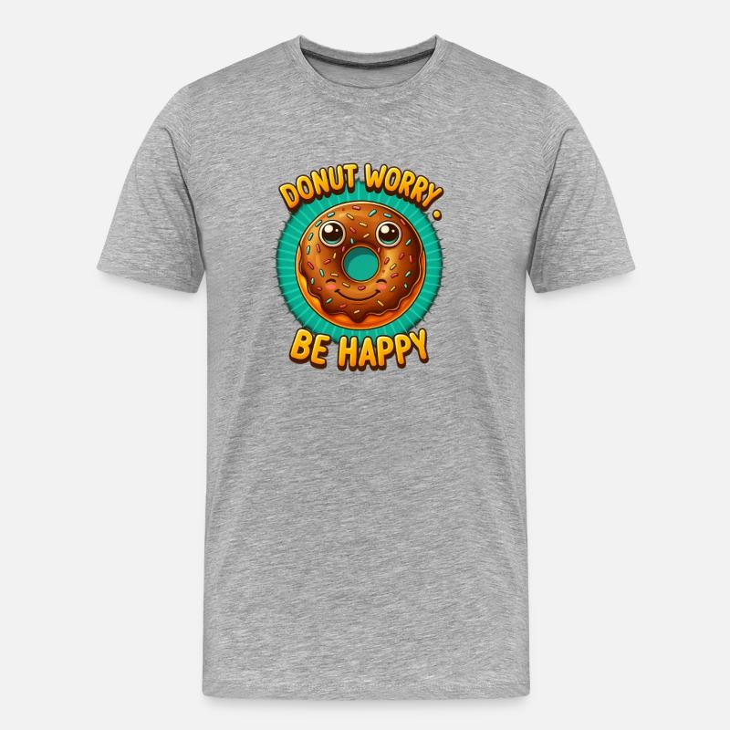 Donut Worry be happy  - Männer Premium Bio T-Shirt - Grau meliert