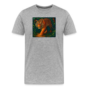 Tiger Stalks in Jungle, Love Big Cats  - Men's Premium Organic T-Shirt - heather grey - Front - Damien (186cm)