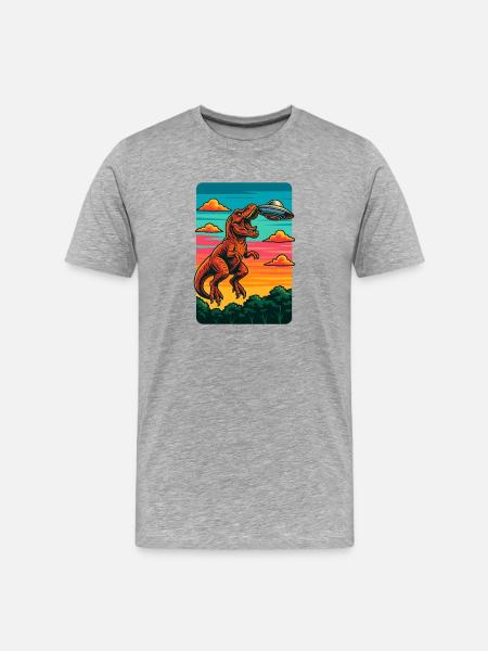 T rex Dino UFO Sunset - Men's Premium Organic T-Shirt - heather grey