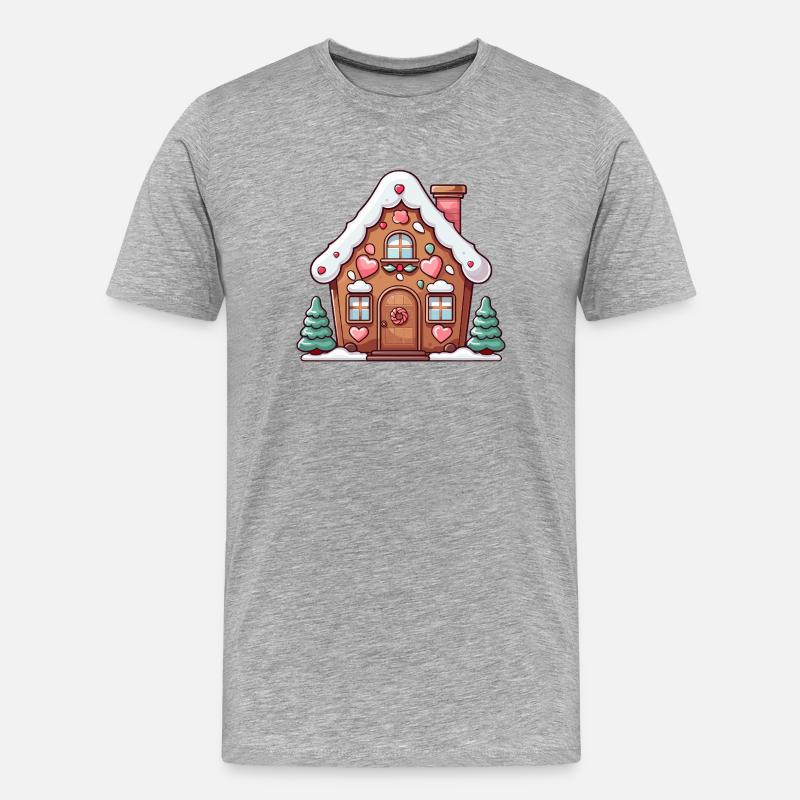 Lebkuchenherz Home Schneeszene - Männer Premium Bio T-Shirt - Grau meliert