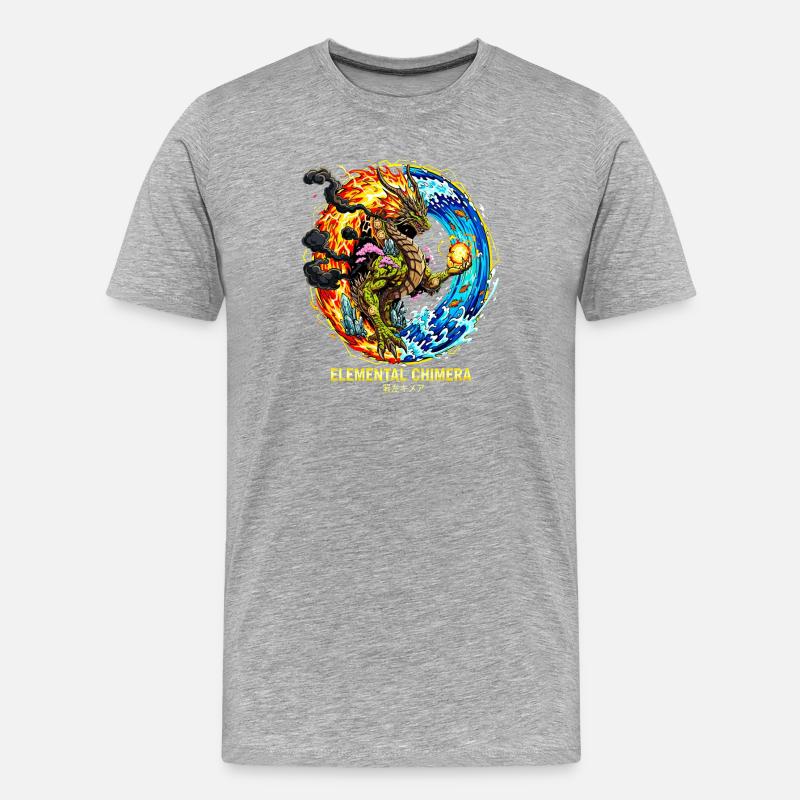 Elemental Chimera | Drache der 3 Elemente - Männer Premium Bio T-Shirt - Grau meliert