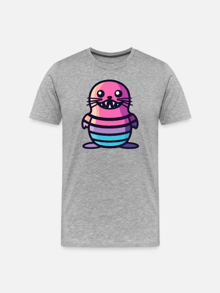 Robbe Tier Halloween Comic Lustig - Männer Premium Bio T-Shirt - Grau meliert
