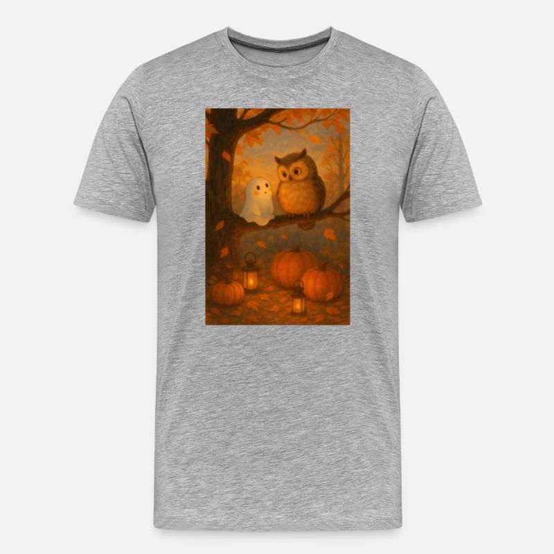Gespenst mit süßer Eule - Männer Premium Bio T-Shirt - Grau meliert