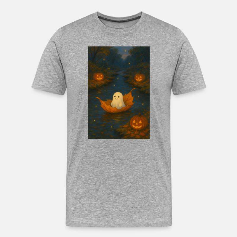 Niedlicher Geist im Herbstlaub - Männer Premium Bio T-Shirt - Grau meliert