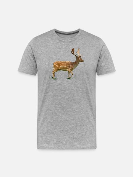 Hirsch im Gras Wald - Männer Premium Bio T-Shirt - Grau meliert