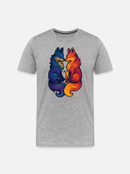 Celestial Foxes | Mythical Twin Goddess - Men's Premium Organic T-Shirt - heather grey