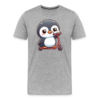 Mignon dessin animé pingouin scooter scooter ennui - T-shirt bio Premium Homme - gris chiné - Devant - Damien (186cm)