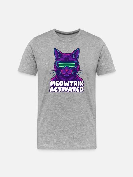 Meowtrix Chat néon activé - T-shirt bio Premium Homme - gris chiné