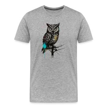 NachtEule mit Farbspritzern - Männer Premium Bio T-Shirt - Grau meliert - Vorne - Damien (186cm)