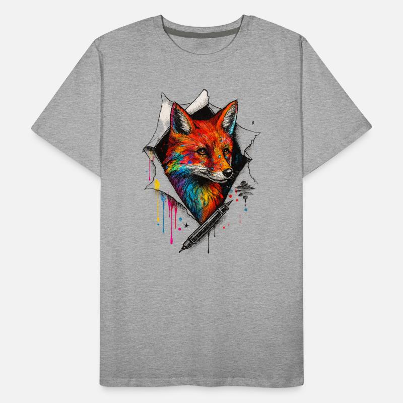 Rainbow Fox Art with Paint Splash Men's Premium Organic T-Shirt